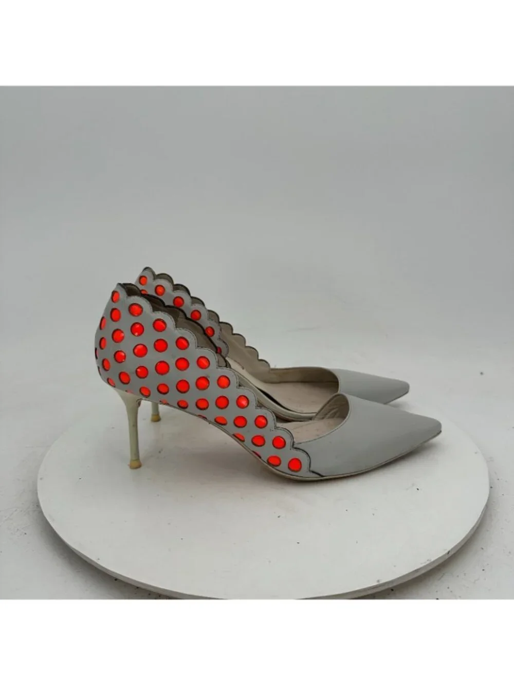 Sophia Webster Women Size EU 37.5 US 7 Light Grey Orange Polkadot Pump Shoes